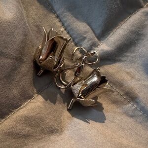 Elegant Silver Rose Clip Earrings